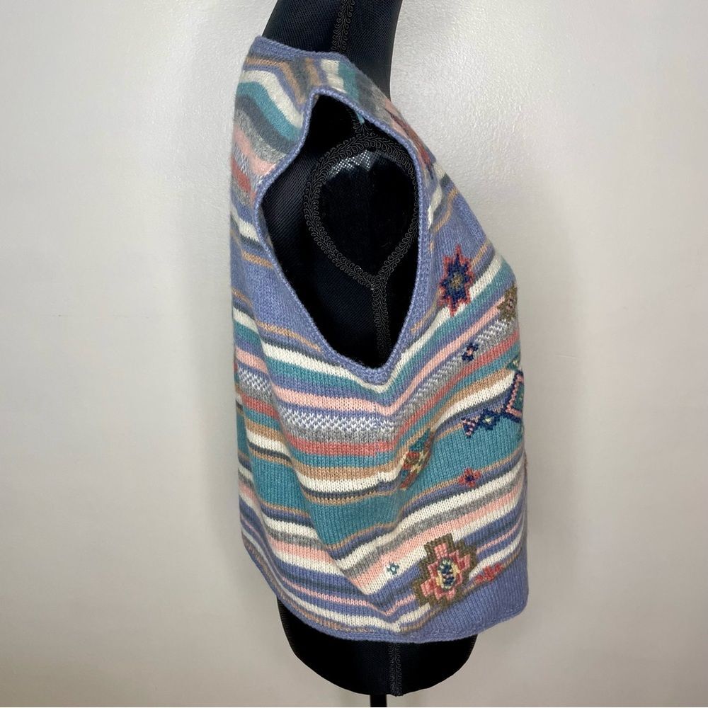 Vintage Woolrich Sweater Vest Stripe Western Aztec Granny Wool Green Size Medium - Picture 4 of 8